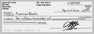 Imagen de un Cheque al portador
